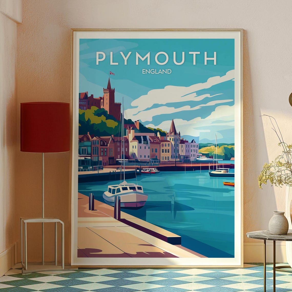 Plymouth England Harbor Boats Waterfront Historic Quay Travel Poster - Image 2