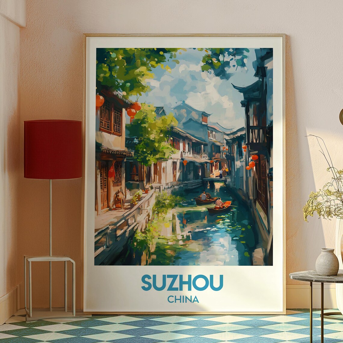 Suzhou China Canal Water Town Boats Retro Vintage Travel Poster - Image 2