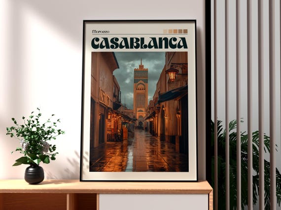 Casablanca Print Marrakesh Wall Art Morocco Poster Travel Hassan Mosque