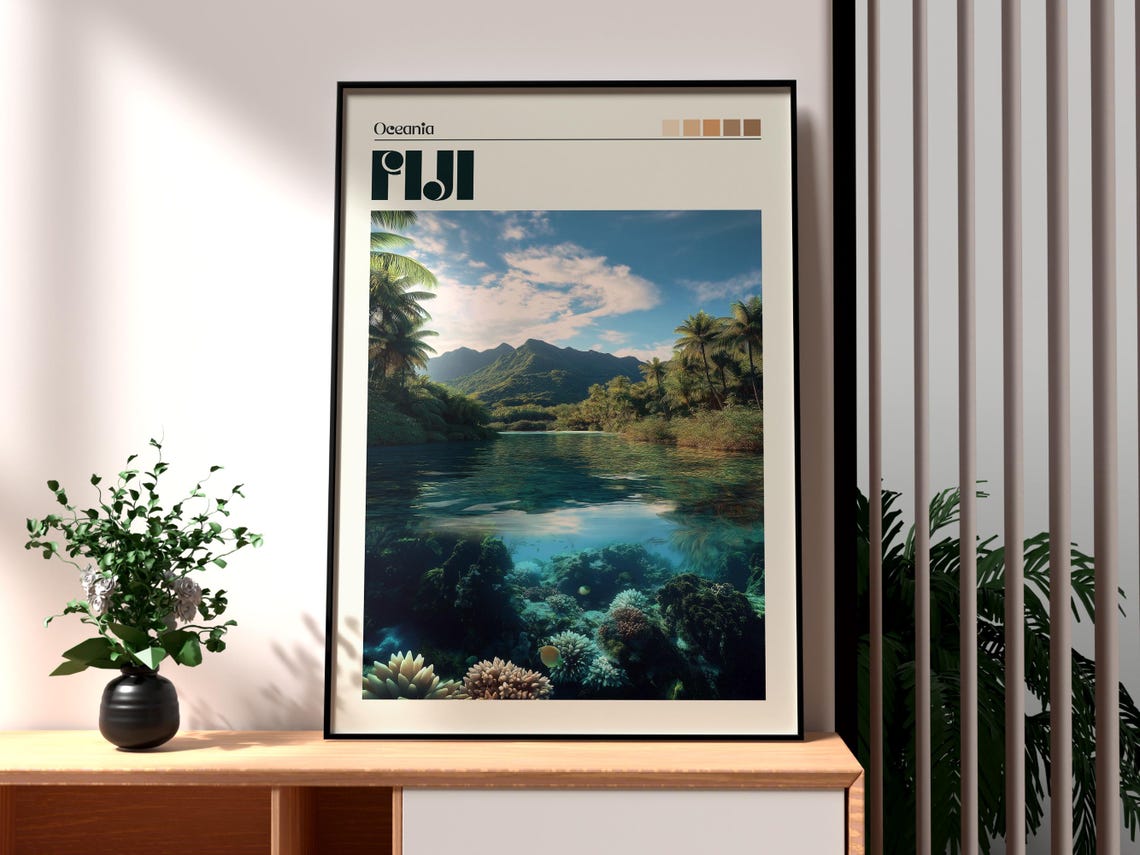 Fiji South Pacific Coral Reef Split View Photo Travel Art Poster