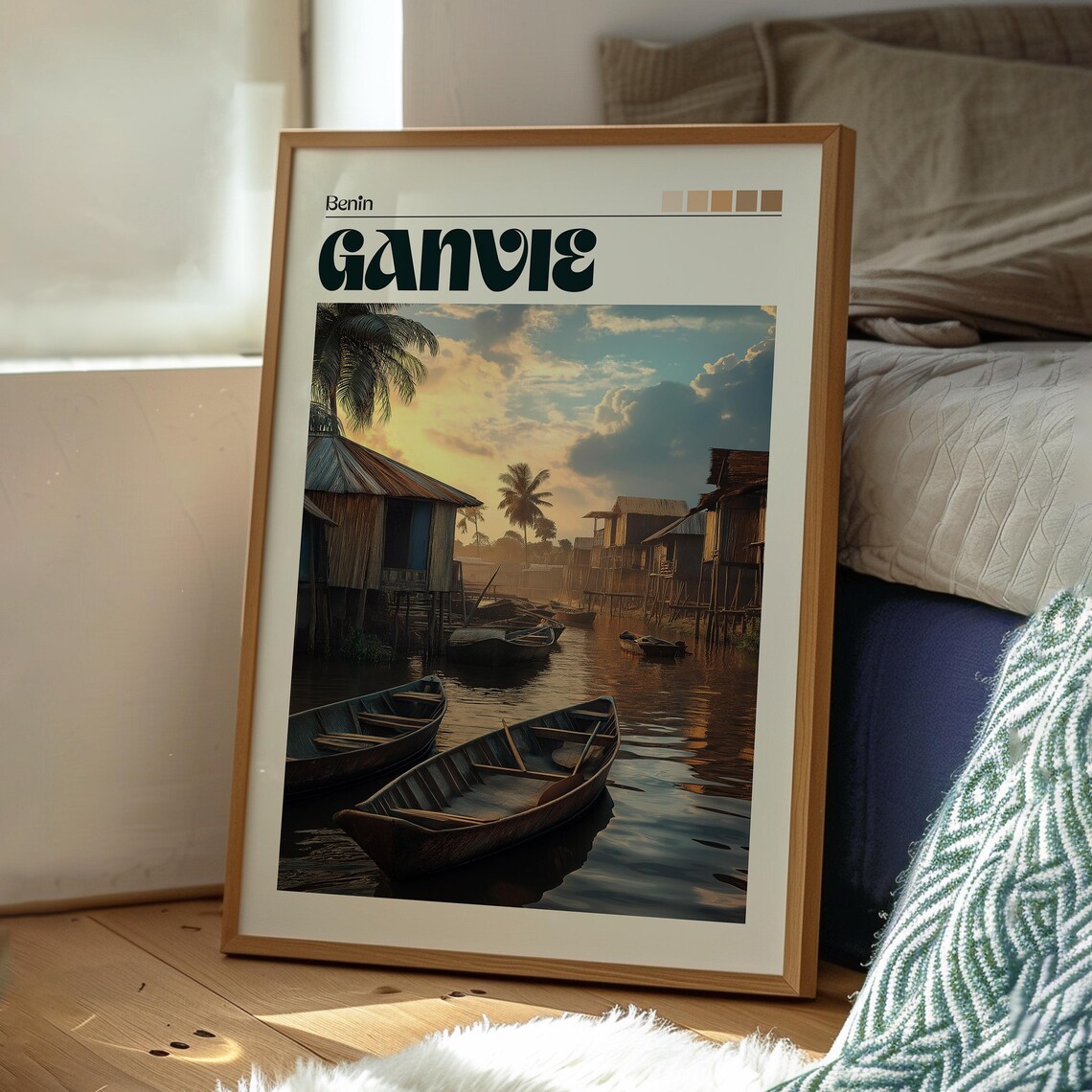Ganvie Benin West Africa Stilt Village Lake Boats Sunset Poster - Image 3