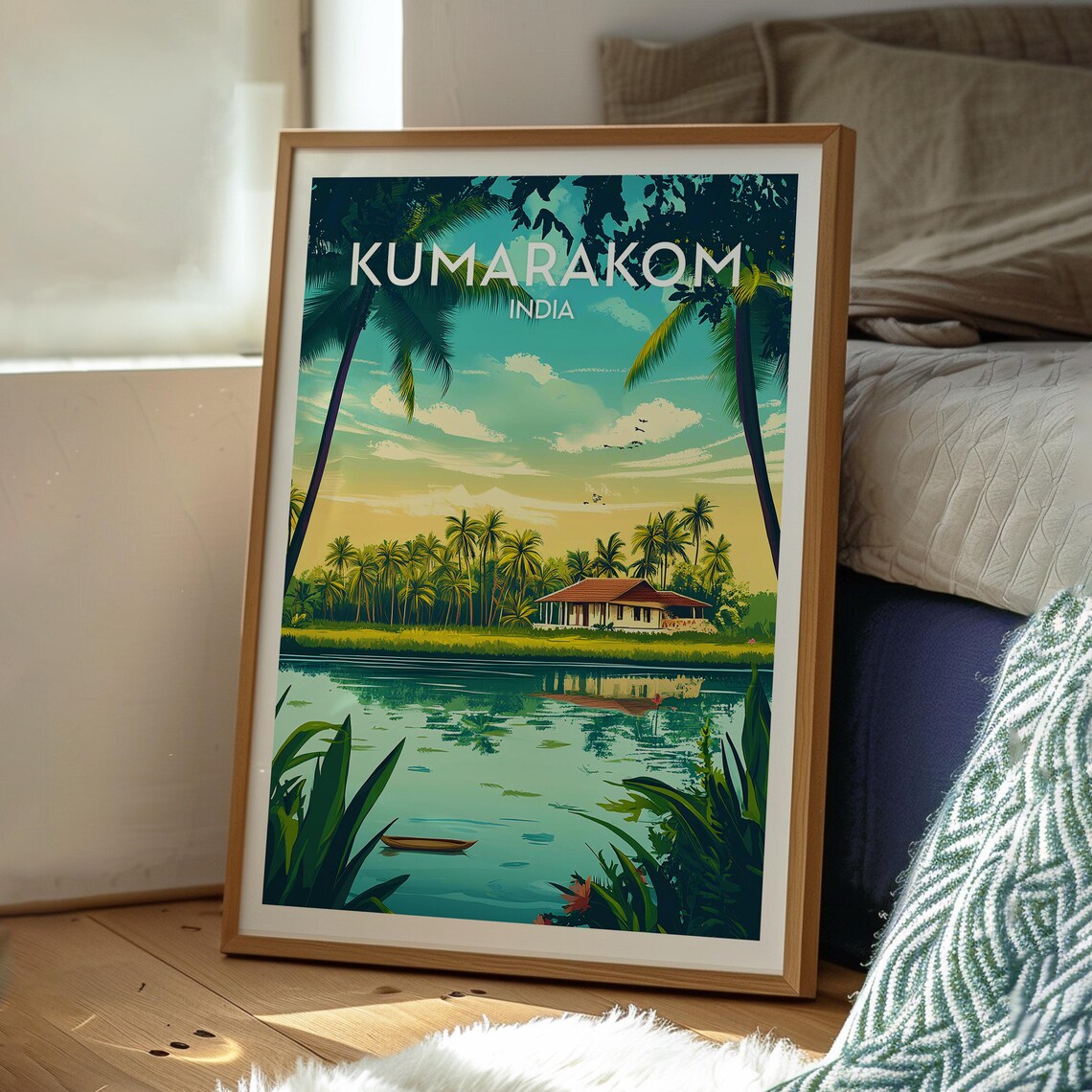 Kumarakom India Backwaters Palm Grove Canoe Kerala Travel Poster - Image 3