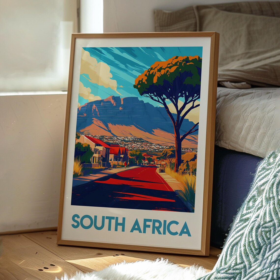 South Africa Table Mountain Scenic Red Road Retro Travel Poster - Image 3