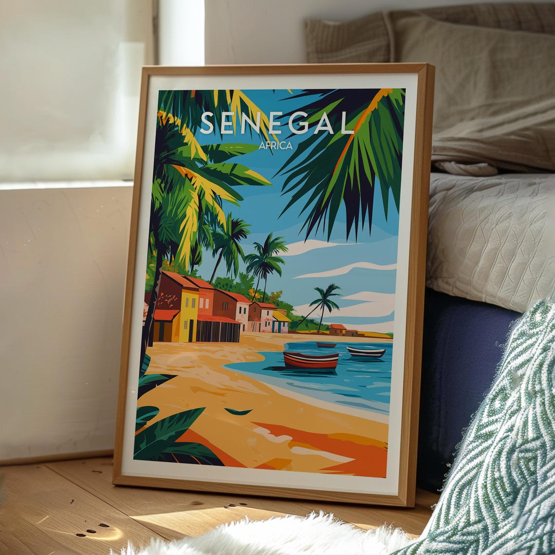 Senegal Africa Tropical Beach Village Palm Retro Travel Poster - Image 3