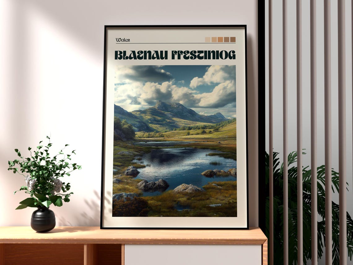 Blaenau Ffestiniog Wales Mountain Lake Landscape Travel Poster
