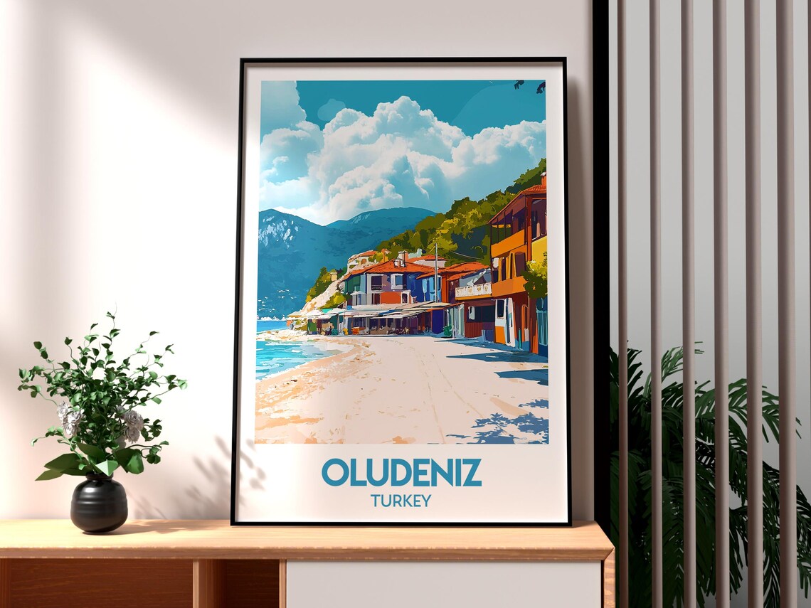 Oludeniz Turkey Blue Lagoon Beach Vintage Travel Illustration Poster