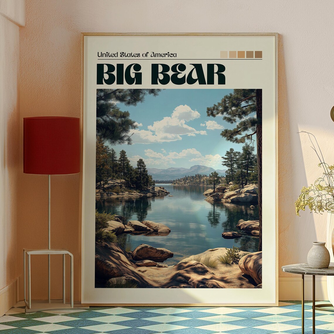 Big Bear California Lake Pine Forest Scene View Travel Poster - Image 2