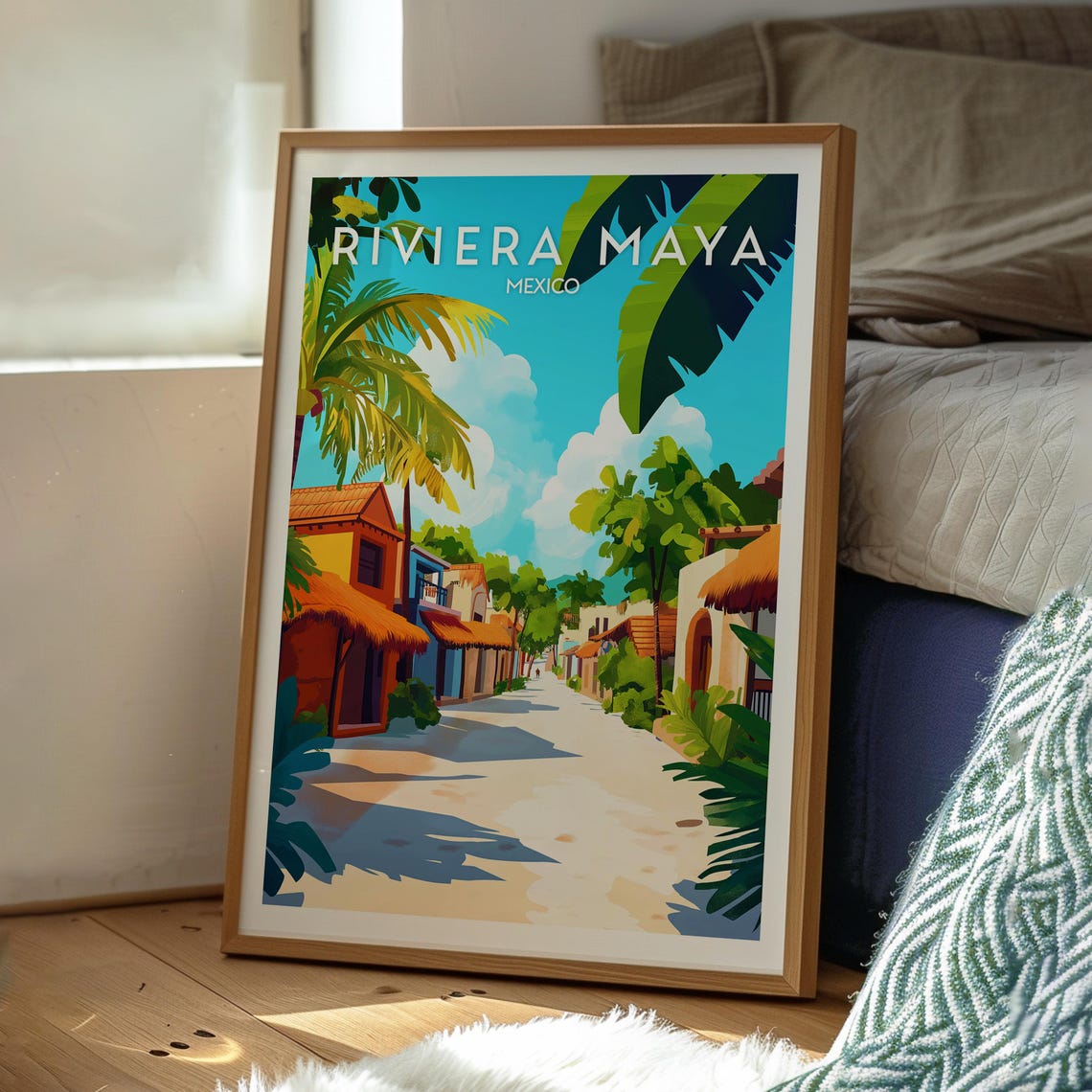 Riviera Maya Mexico Caribbean Village Lane Palm Tree Art Poster - Image 3
