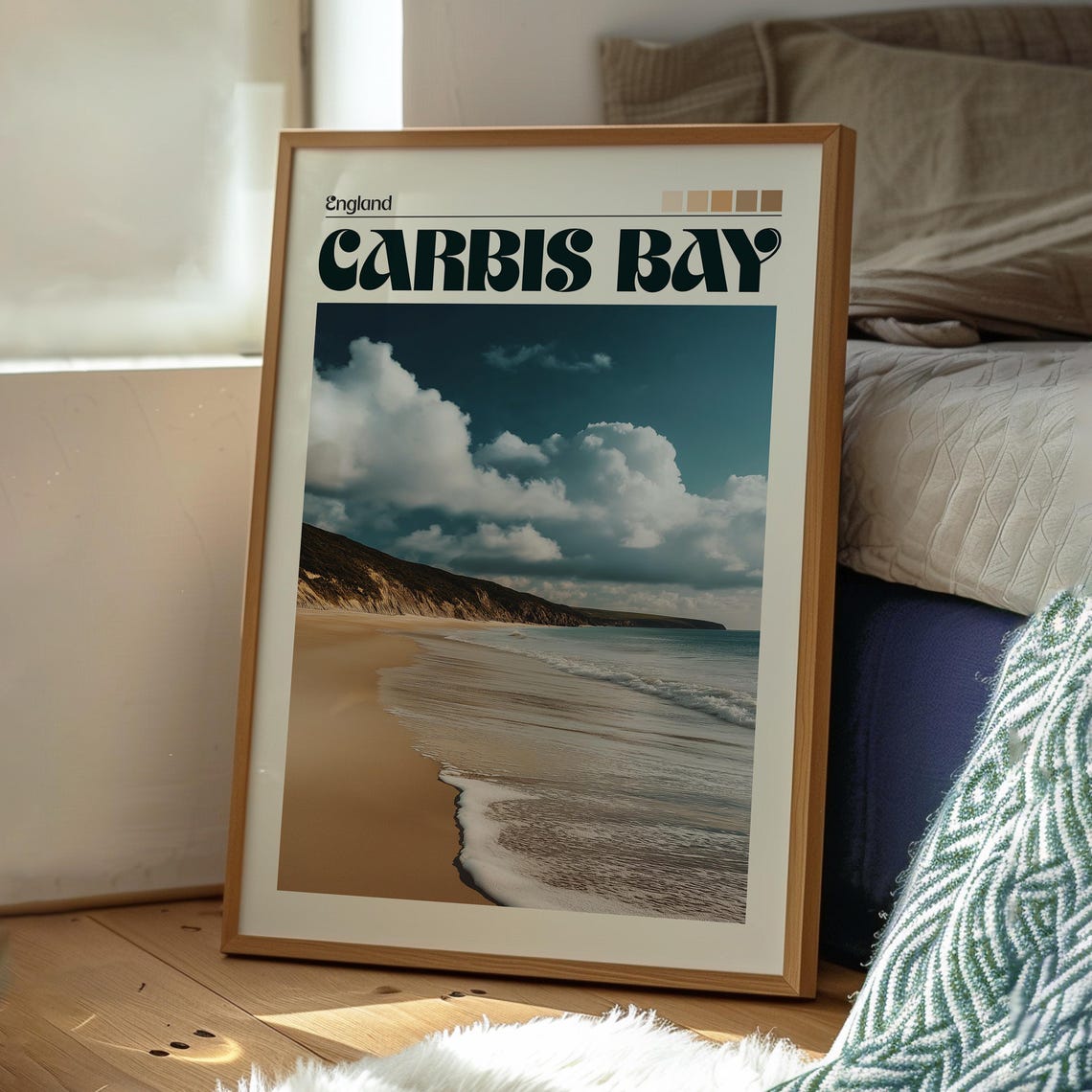 Carbis Bay England Sandy Beach Ocean Waves Cornwall Travel Poster - Image 3
