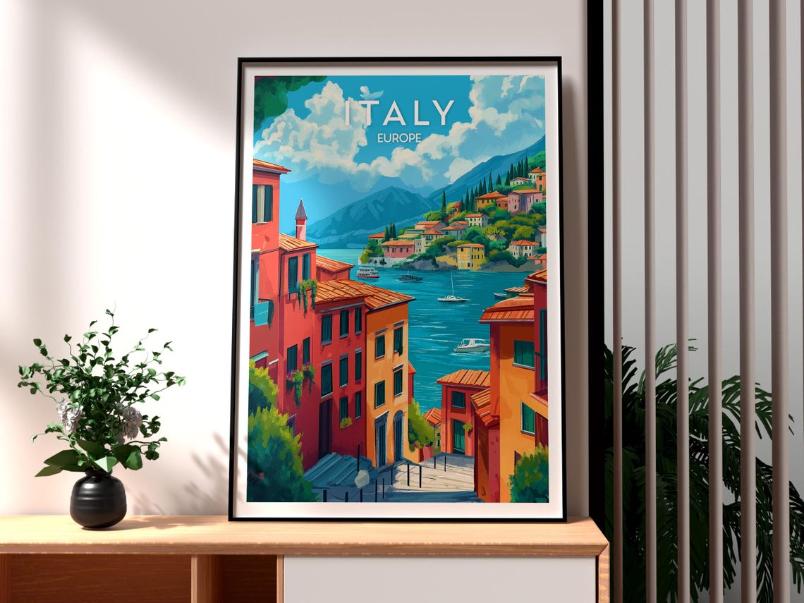 Italy Europe Colorful Coastal Town Seaside Village Harbor Poster