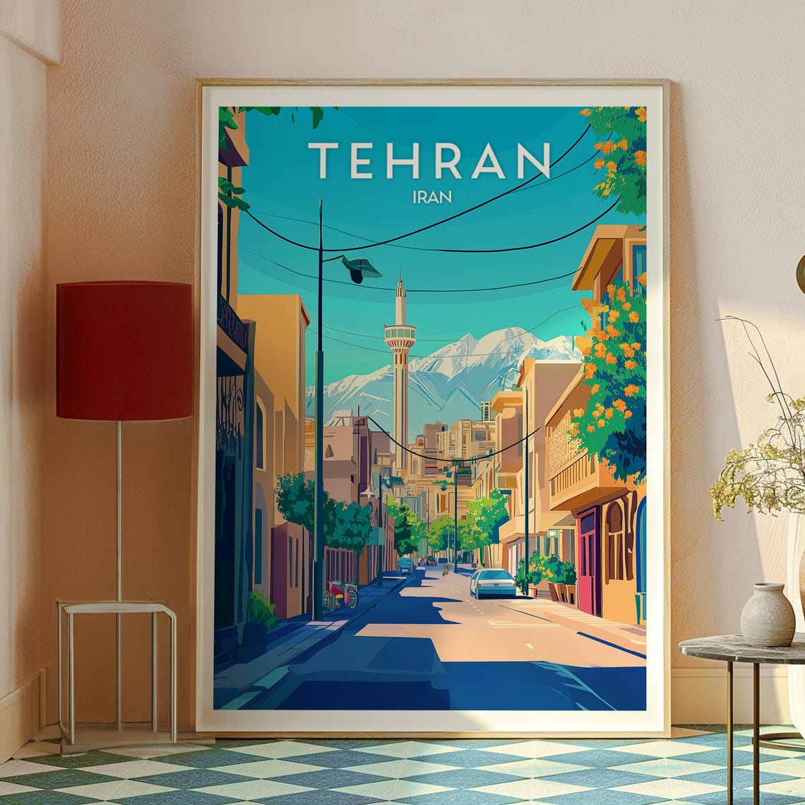 Tehran Iran City Street Snowcapped Mountains Vintage Travel Poster - Image 2