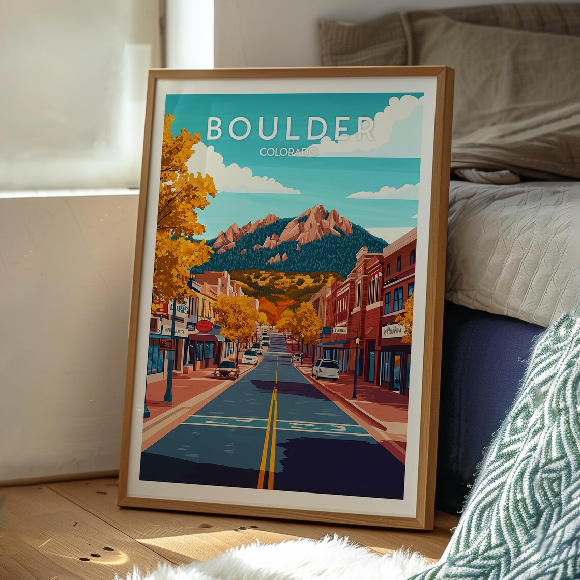 Boulder Colorado Skiing Art Poster, Mountain Scene - Image 3
