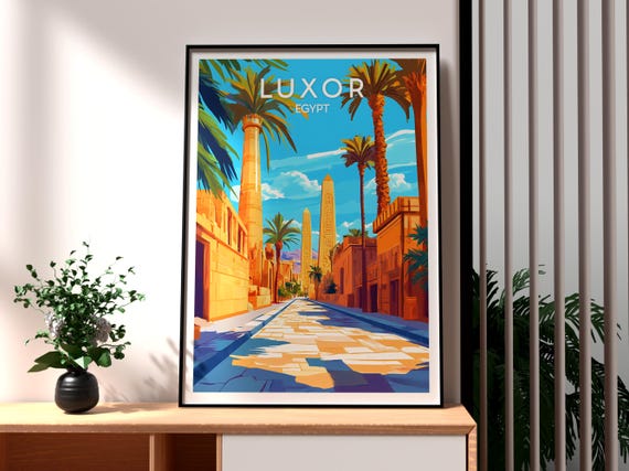 Luxor Poster Egypt Travel The Pyramids Art Print City Wall River Nile
