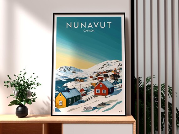 Nunavut Canada Snowy Arctic Settlement Sea Ice Winter Travel Poster