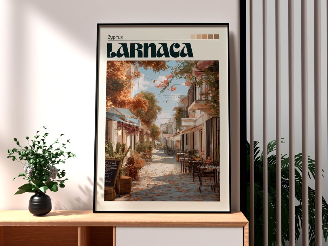 Larnaca Cyprus Charming Flower Old Town Street Cafes Scene Poster