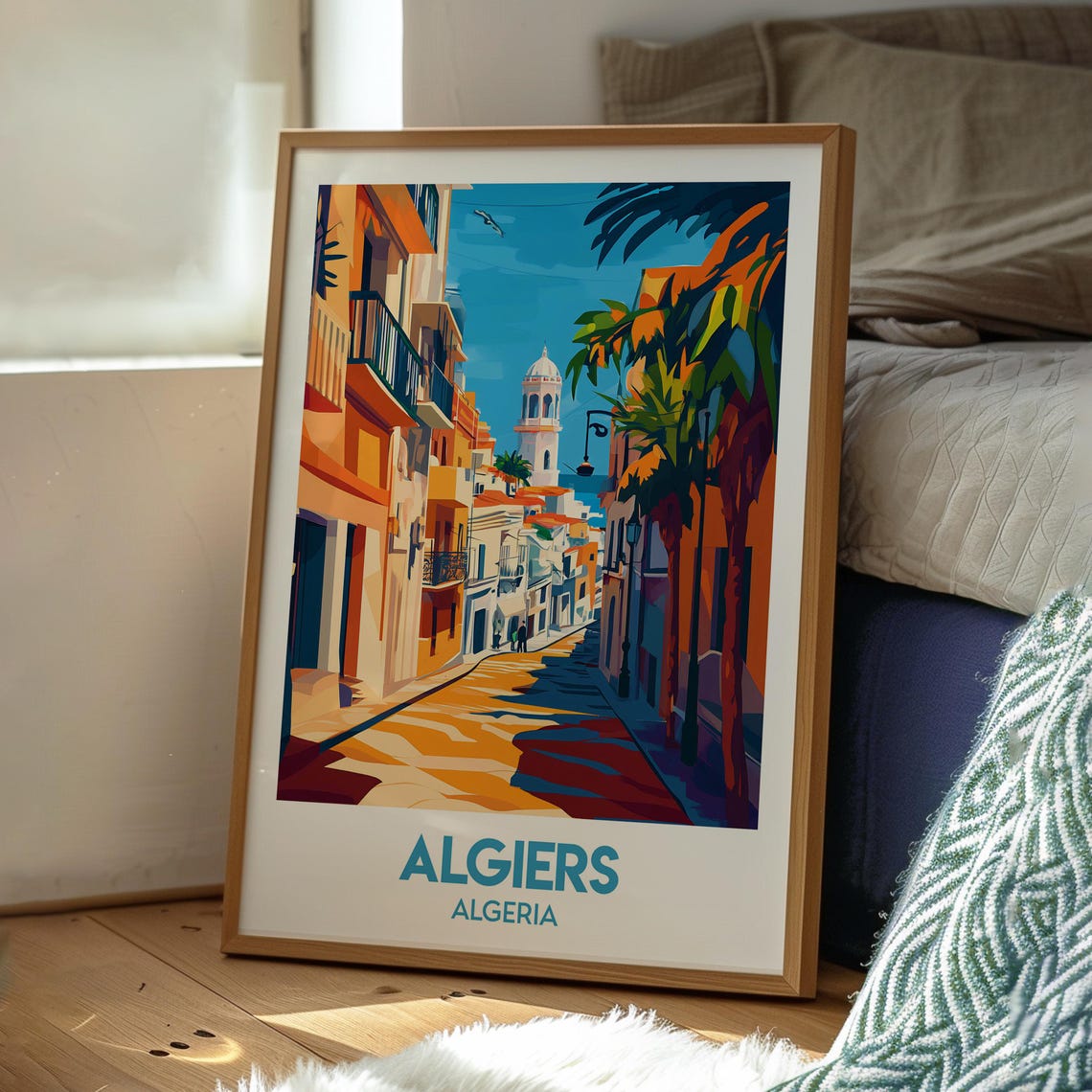 Algiers Algeria Sunlit Old Street Sea View Mediterranean Poster - Image 3