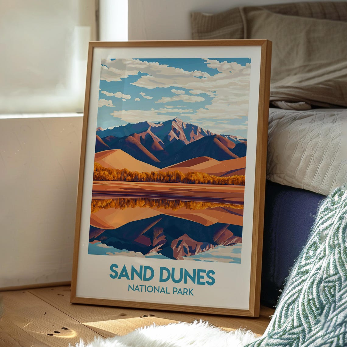 Sand Dunes National Park Mirror Lake Desert Reflection Poster - Image 3