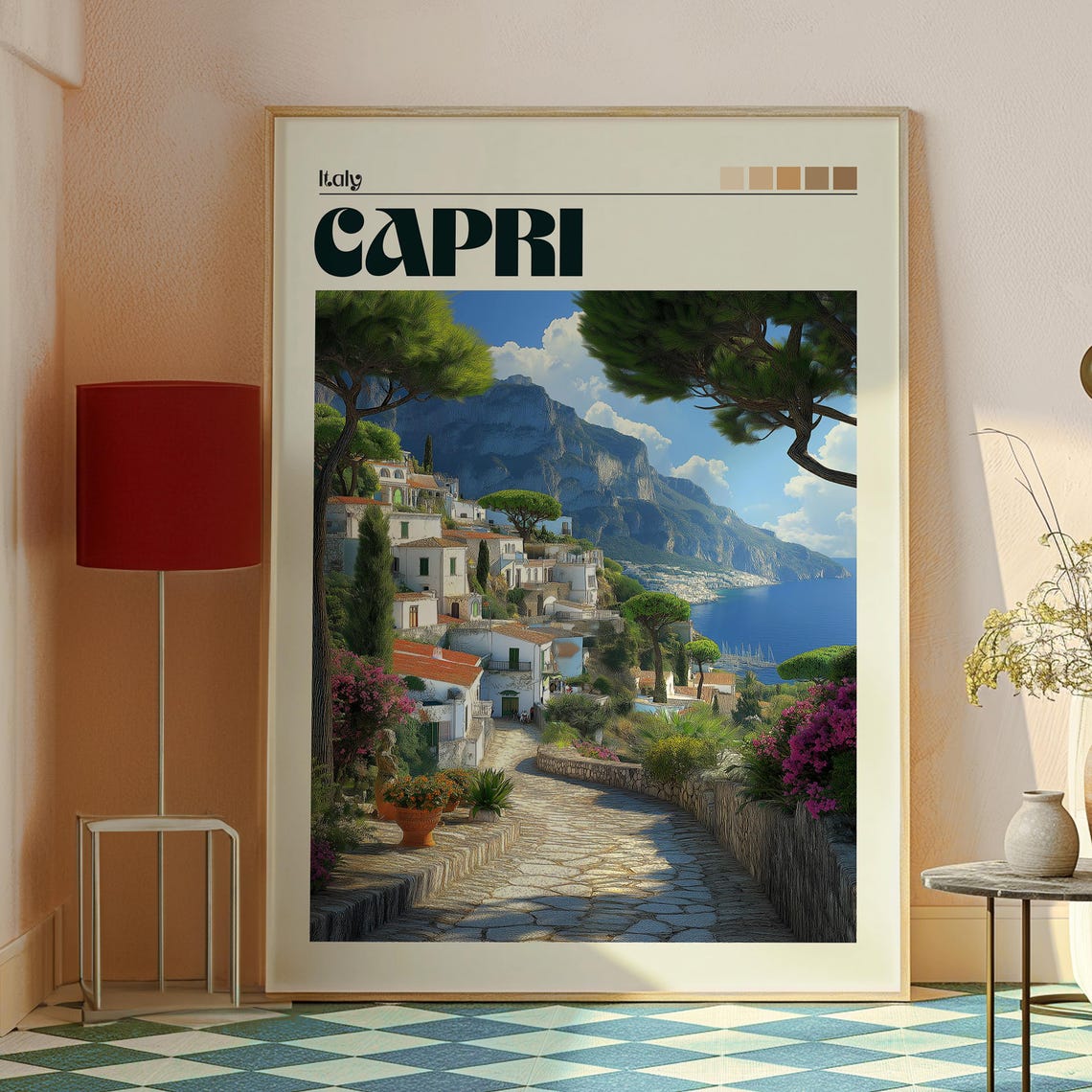 Capri Italy Whitewashed Hillside Village Sea View Travel Poster - Image 2