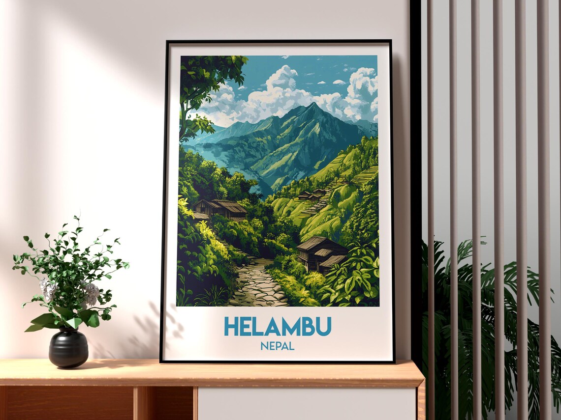Helambu Nepal Green Valley Stone Trail Village Himalaya Travel Poster