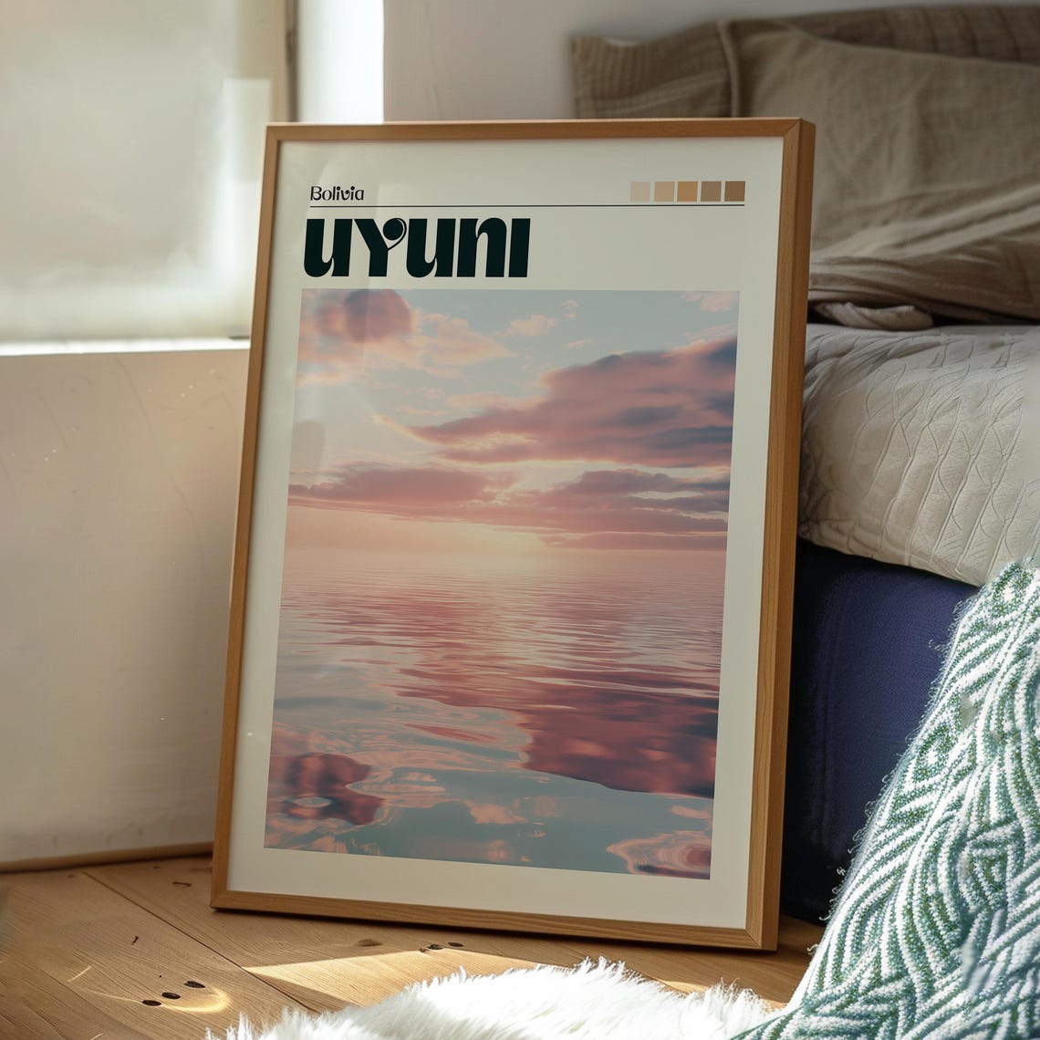 Uyuni Bolivia Salt Flats Mirror Reflection Sunset Sky Art Poster - Image 3