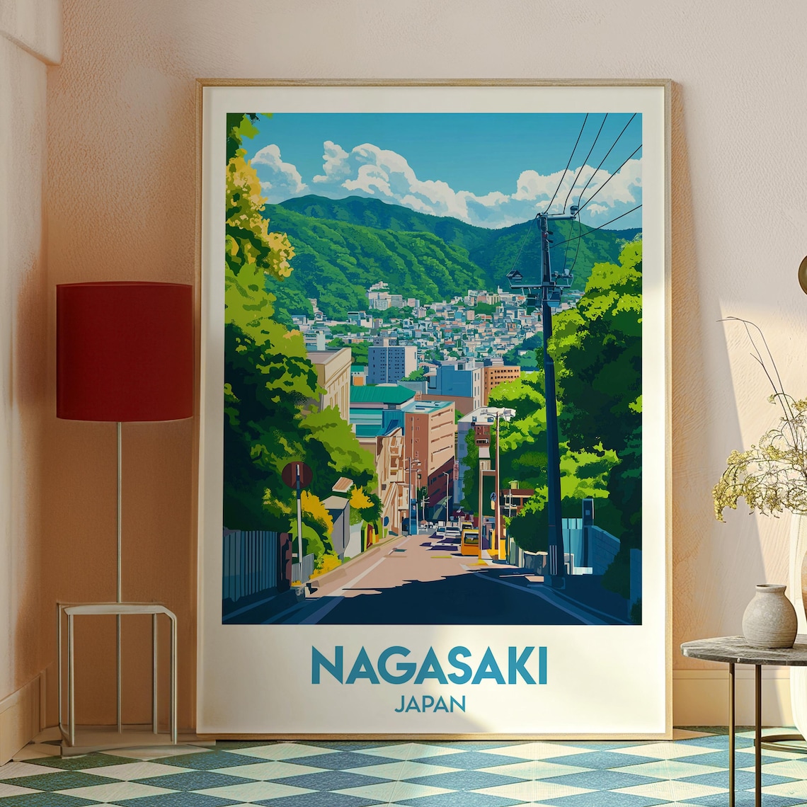 Nagasaki Japan Hillside City Street Harbor View Travel Poster - Image 2