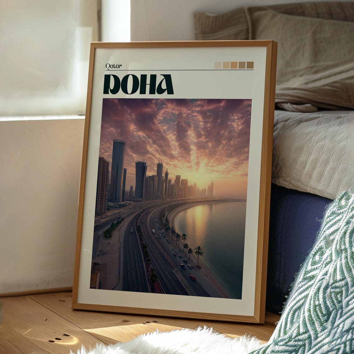 Doha Qatar Waterfront Skyline Sunset Towers Coast Travel Poster - Image 3