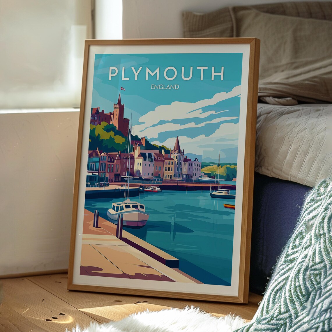 Plymouth England Harbor Boats Waterfront Historic Quay Travel Poster - Image 3