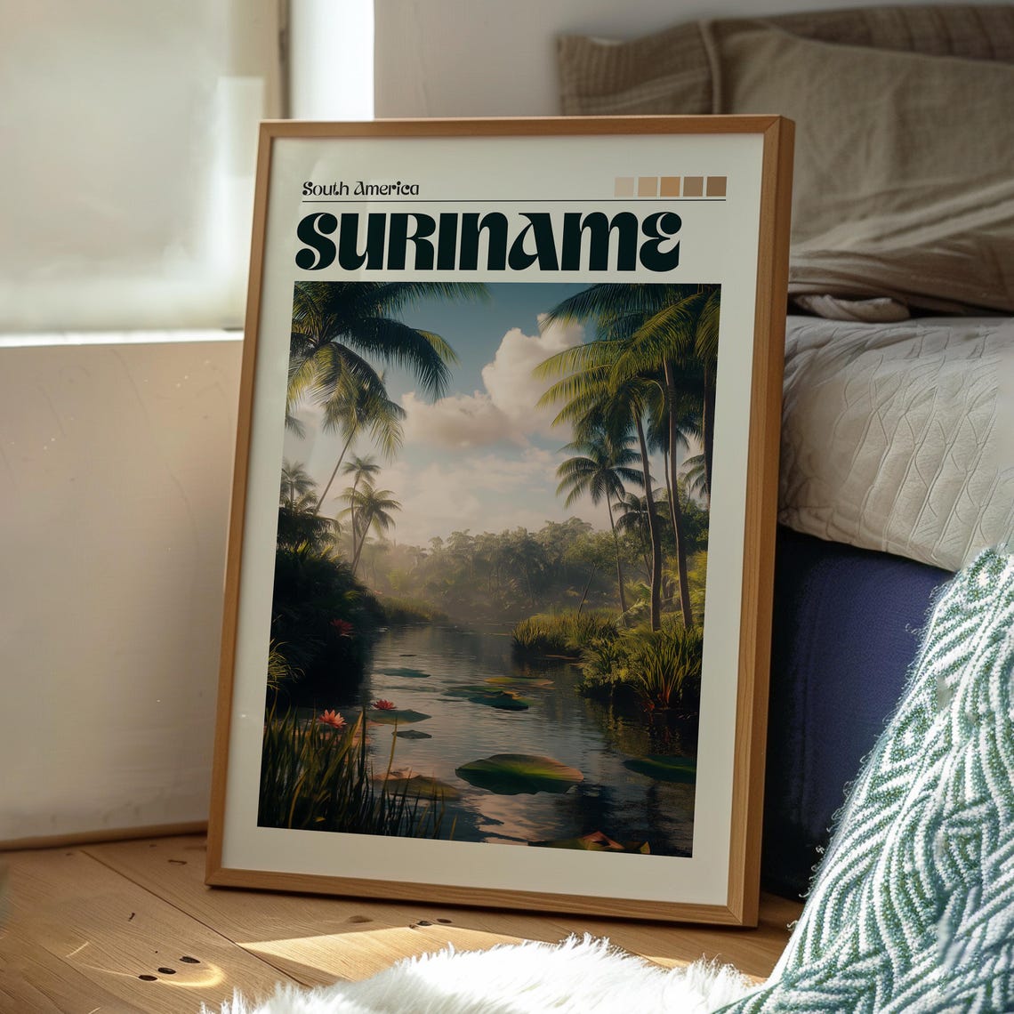 Suriname South America Palm Lagoon Water Lilies Tropical Nature Poster - Image 3