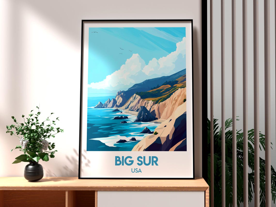 Big Sur USA Pacific Coast Cliffs Ocean Highway Travel Poster