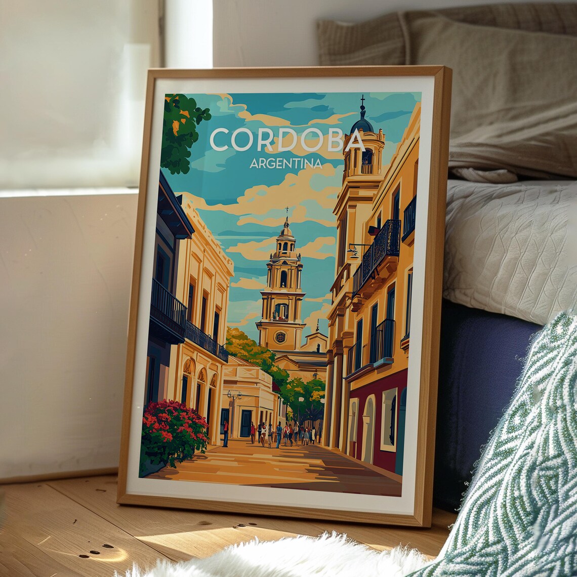 Cordoba Argentina Colonial Street With Cathedral Towers Travel Poster - Image 3