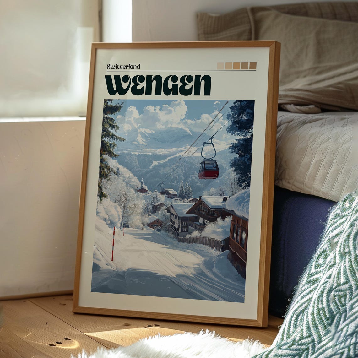 Wengen Switzerland Swiss Alps Ski Village Snowy Cable Car Poster - Image 3