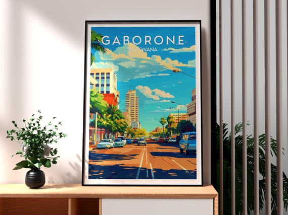 Gaborne Travel Print Botswana Wall Art Poster Africa City