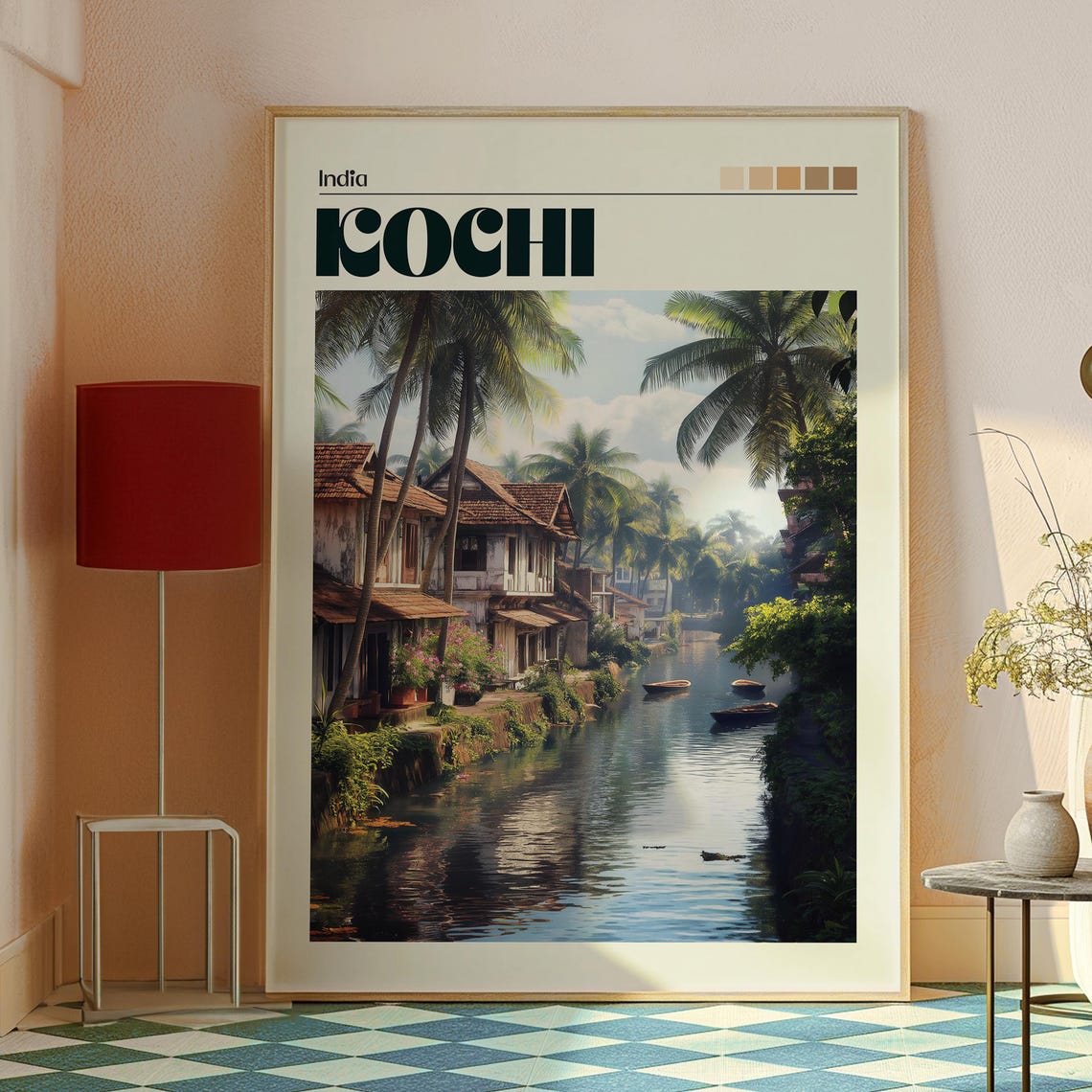 Kochi India Palm Canal Old Houses Kerala Backwater Art Poster - Image 2