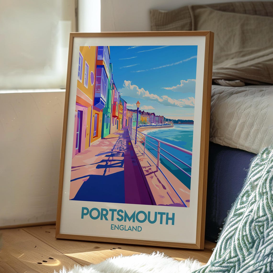 Portsmouth England Colorful Seafront Promenade Retro Travel Poster - Image 3
