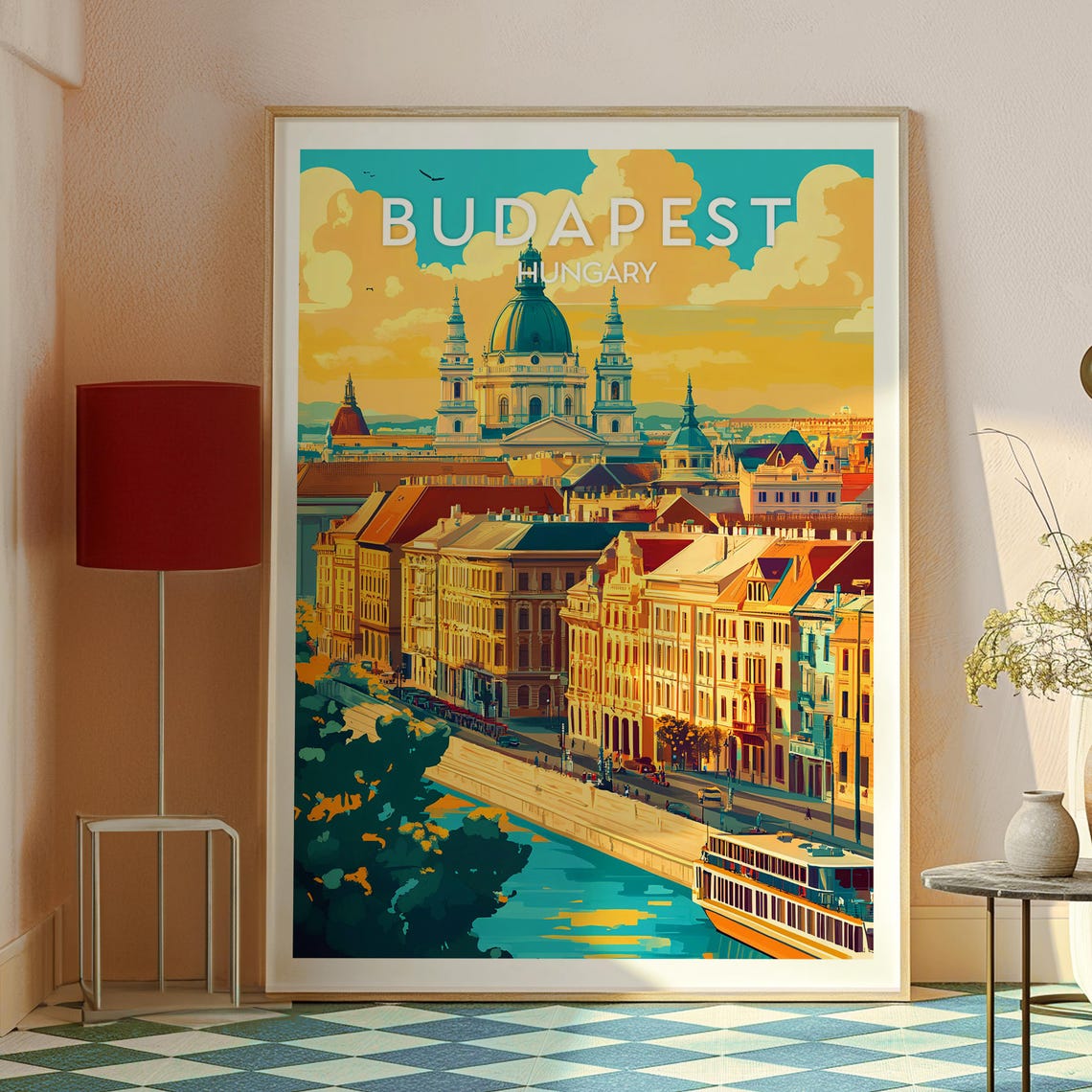 Budapest Hungary St Stephens Basilica Danube Sunset Travel Poster - Image 2