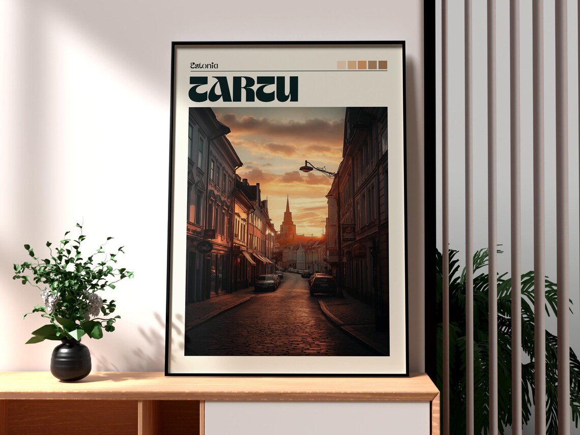 Tartu Estonia Old City Sunset Street Lamp Vintage Travel Poster