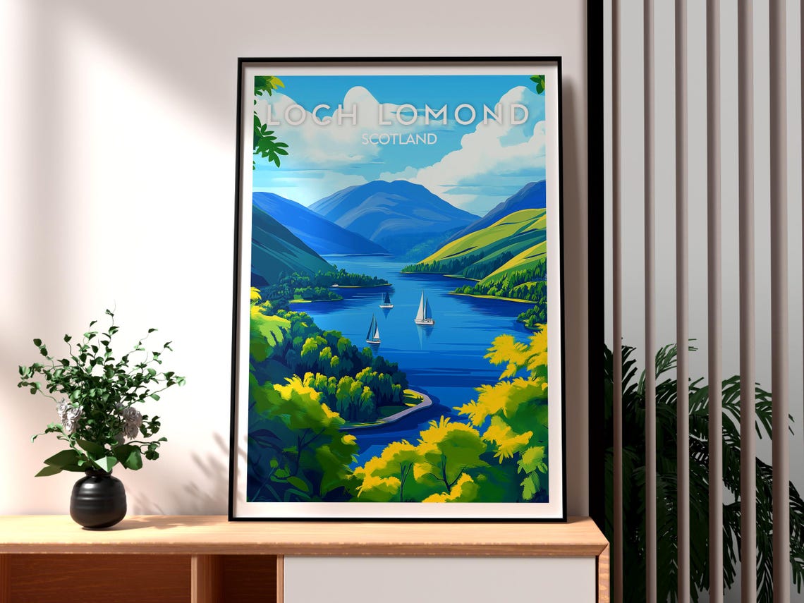 Loch Lomond Scotland Sailboats Hillside Trossachs Travel Poster