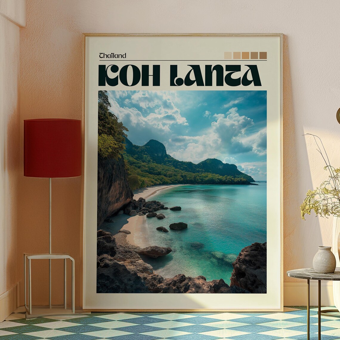 Koh Lanta Thailand Rocky Cove Turquoise Water Beach Travel Poster - Image 2