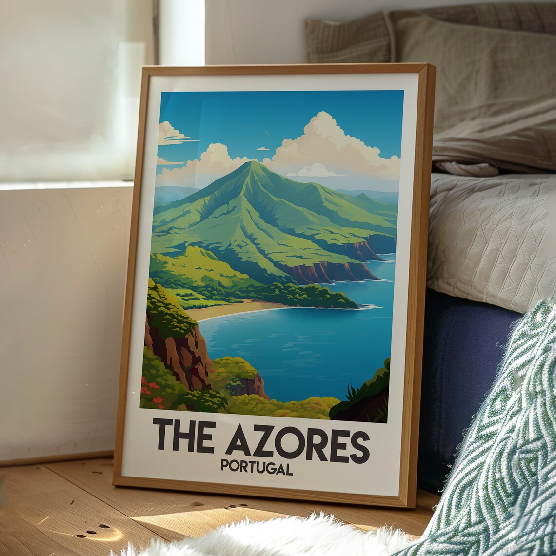 The Azores Portugal Green Island And Bay Vintage Travel Poster - Image 3