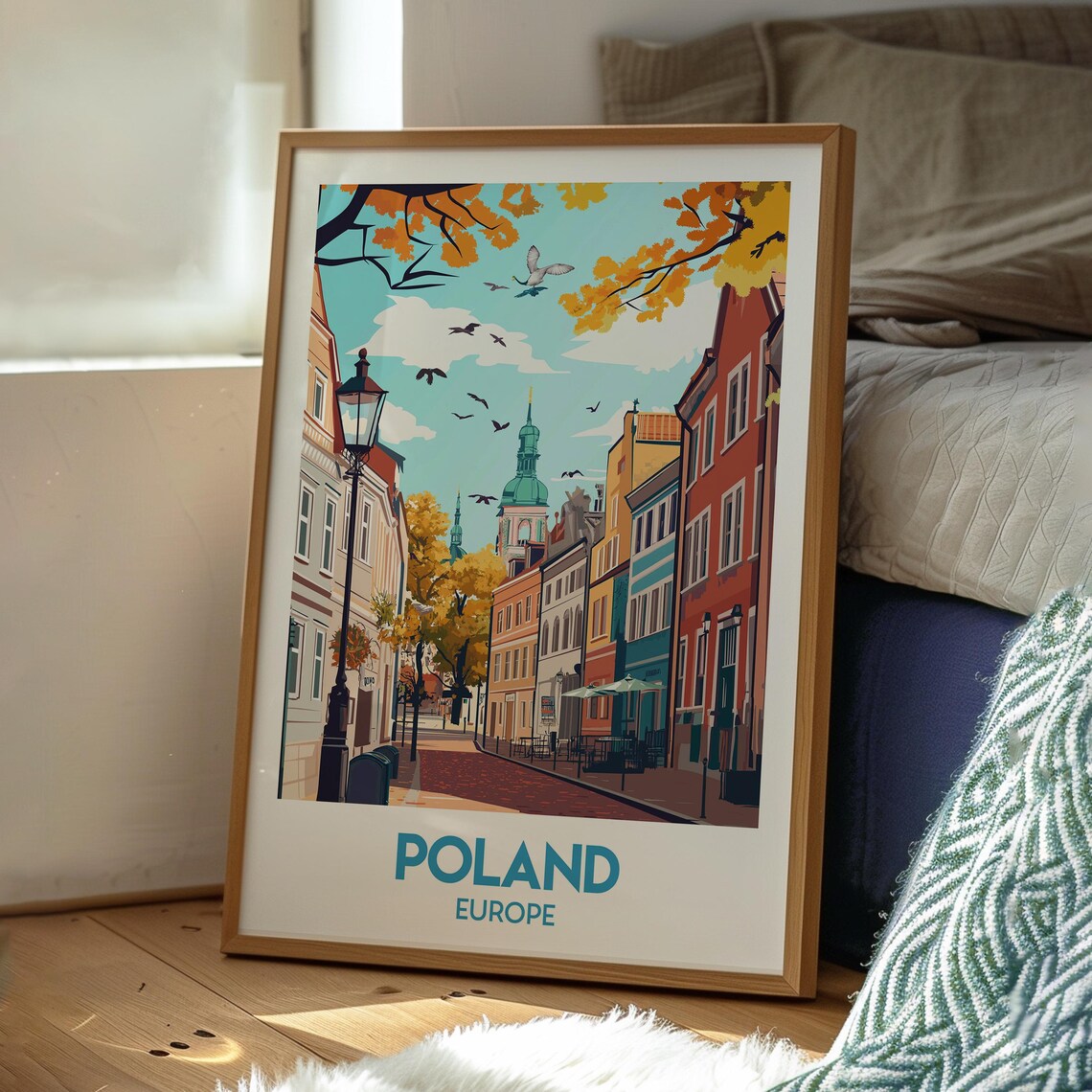 Poland Europe Historic Old Town Autumn Foliage Street Travel Poster - Image 3