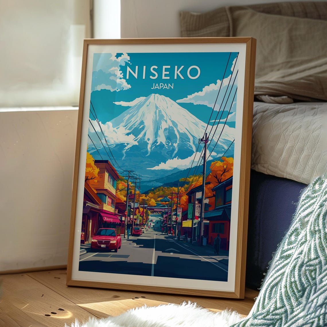 Niseko Japan Snow Capped Mountain Town Street Retro Travel Poster - Image 3