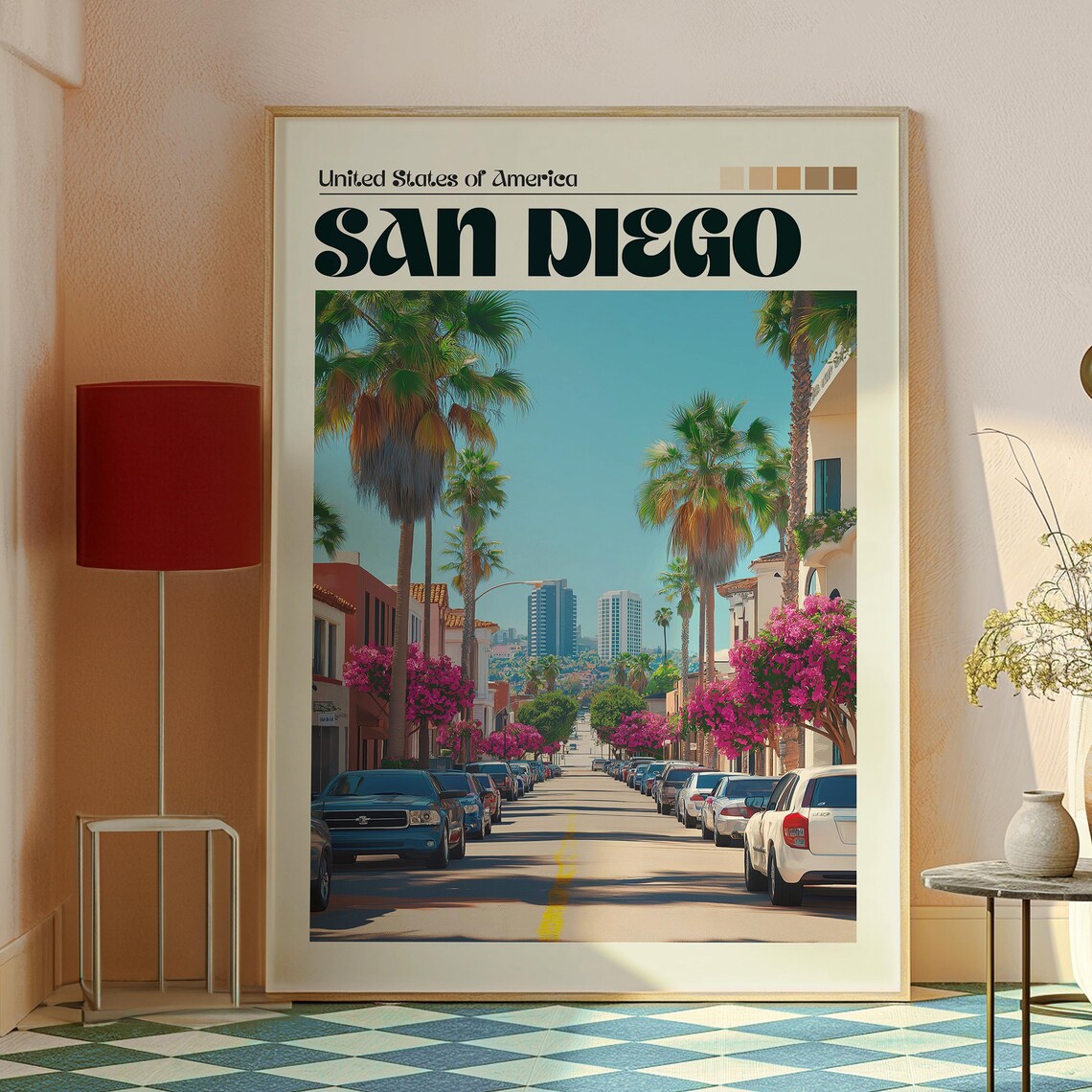San Diego California Palm Lined Street Vintage USA Travel Poster - Image 2
