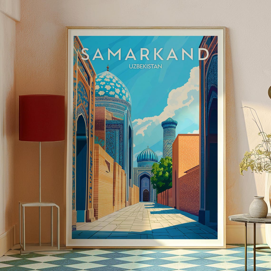 Samarkand Uzbekistan Tiled Blue Dome Street Vintage Travel Poster - Image 2