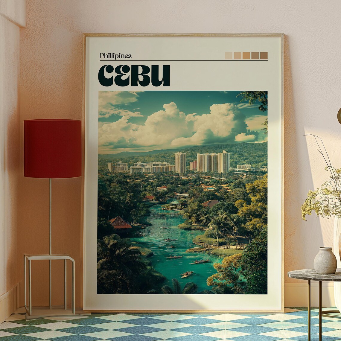Cebu Philippines City Skyline Tropical Lagoon Island Travel Poster - Image 2