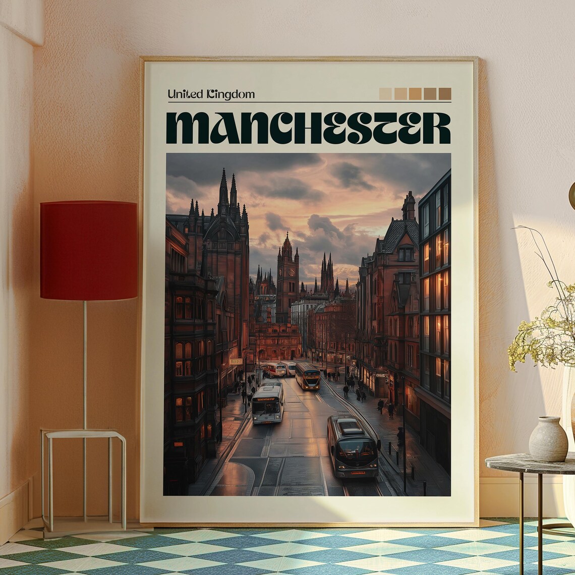 Manchester England City Street Tram Historic Architecture Poster - Image 2