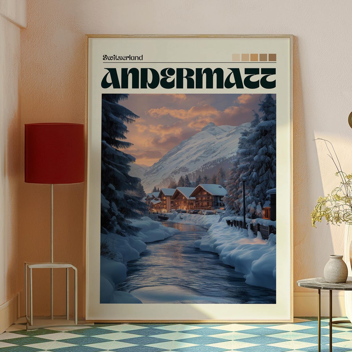 Andermatt Switzerland Snowy Alpine Village Vintage Travel Poster - Image 2
