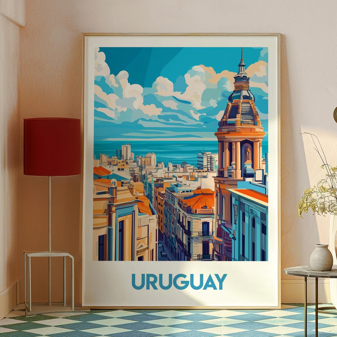 Uruguay Montevideo Waterfront Tower City View Vintage Travel Poster - Image 2