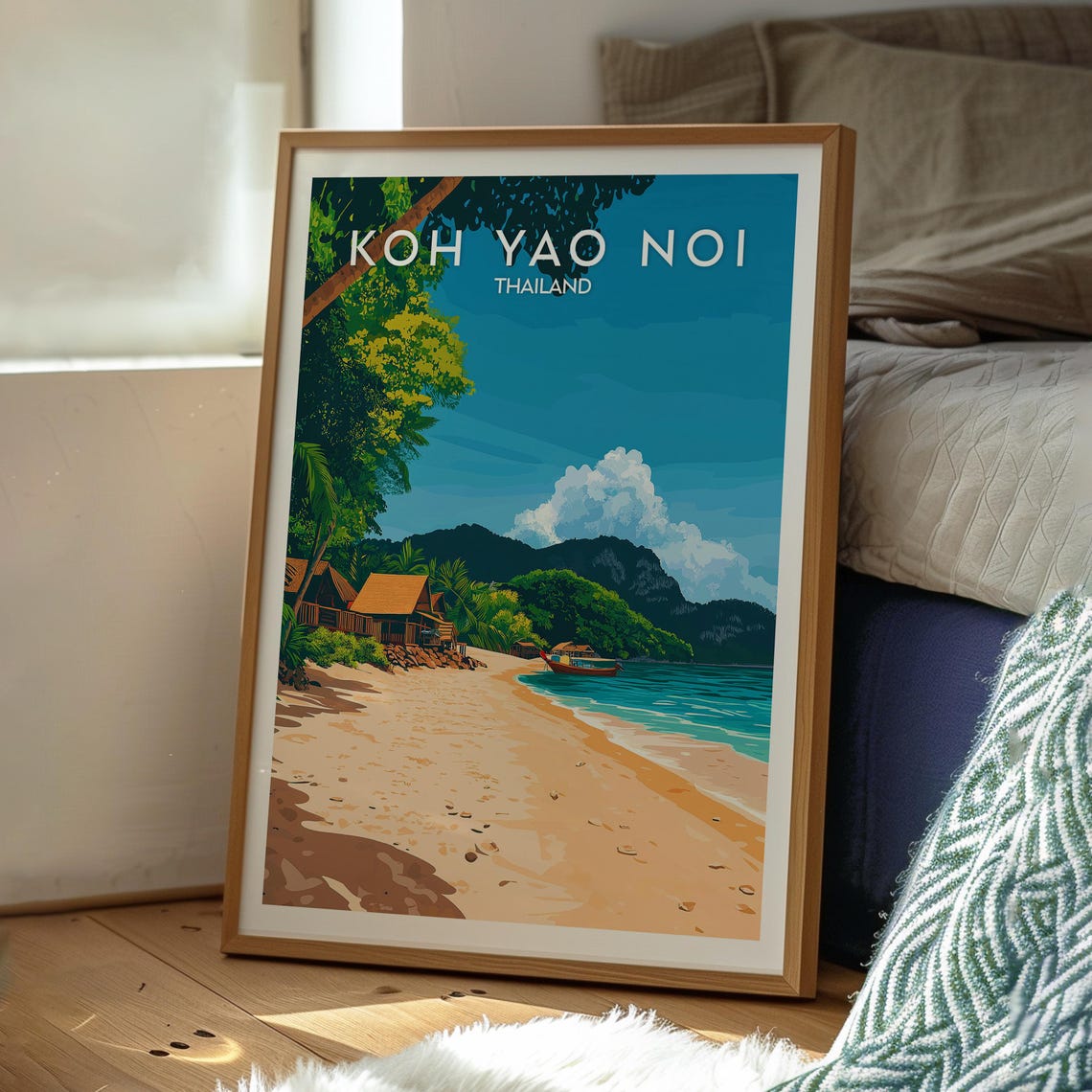 Koh Yao Noi Thailand Tropical Beach Huts Mountain Travel Poster - Image 3