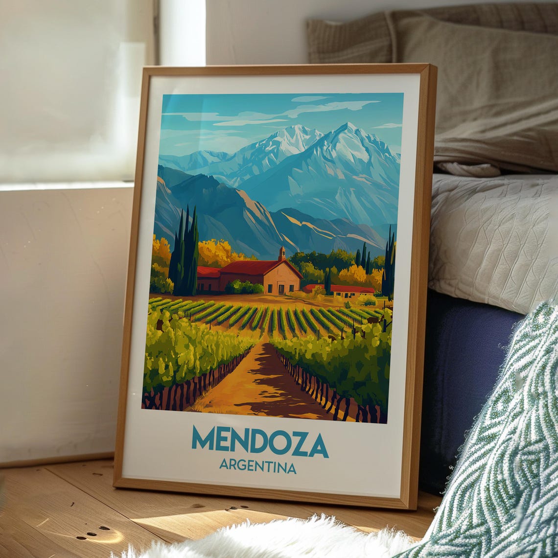 Mendoza Argentina Vineyard Andes Snow Peaks Retro Travel Poster - Image 3