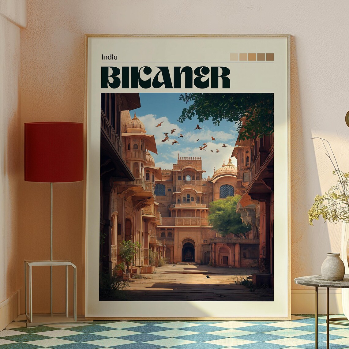 Bikaner India Sandstone Palace Courtyard View Scene Travel Poster - Image 2